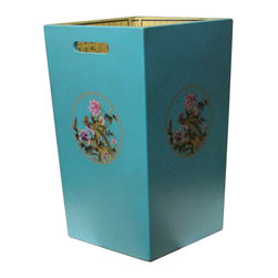 Light Blue Turquoise Square Flower Bird Graphic Bucket - Baskets