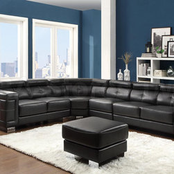 Ralston Black Bonded Leather Match Sectional Sofa & Armless Chair - Sectional Sofas