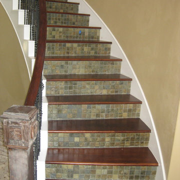 Custom Wood Stairway with tile Backsplashs