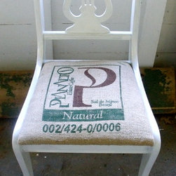 burlap coffee bag seats on up cycled antique chairs - Armchairs And Accent Chairs
