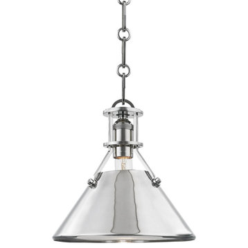 Hudson Valley Metal No.2 1-Light Small Pendant MDS951-PN, Polished Nickel
