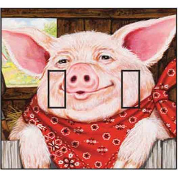 Farmer Pig Double Toggle Peel and Stick Switch Plate Cover: 2 Units