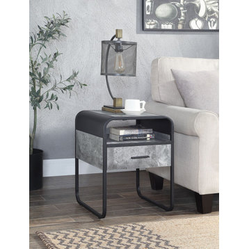 Raziela End Table With Drawer, Concrete Gray and Black Finish