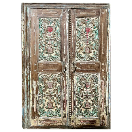 Consigned Antique Indian Jharokha window Carved Window Shutter Wall Decor 26