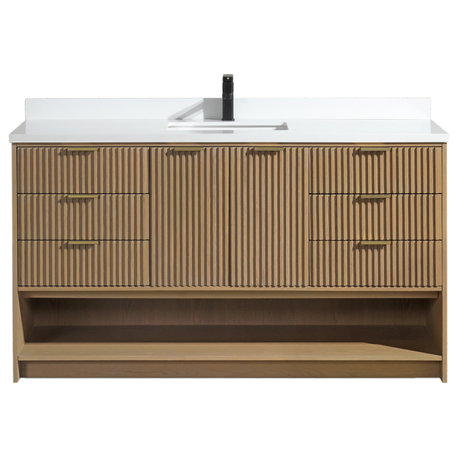 Ari Kitchen and Bath San Diego Bath Vanity, Oak, 60", Freestanding