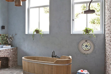 Bañera rústica oval de madera de acacia - Wooden rustic bathtub