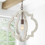 LALUZ - 1-Light Geometric Pendant Vintage Chandelier - Crafted of genuine weathered wood, this fixture features a attractive geometric shade with open sides for an airy and approachable look. Perfect for casting a warm and welcoming glow as well as the cottage chic style and refreshing feel over the your guest room, dining table, etc.
