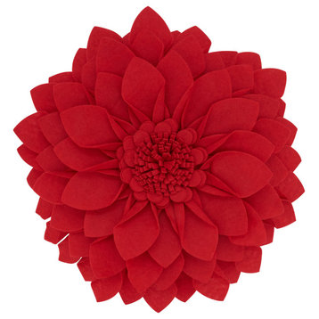 Felt Flower Design Throw Pillow, 16"x16", Red