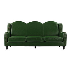 Modern Green Leather Sofas Houzz Sofamania Contemporary Leather 3 Seater Sofa With Nailhead Trim Low Frame Green