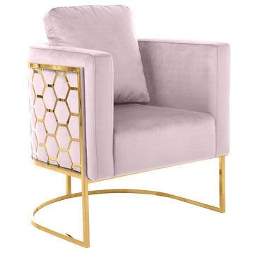 Casa Velvet Upholstered Chair, Pink, Gold Finish