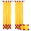 4 Pc Set Indian Sari Curtains & Cushion Covers - Boho Tab Top  - Yellow 84"