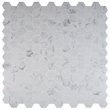 Pietra Carrara 2X2 Hexagon Matte Porcelain Mosaic, 14 Sheets