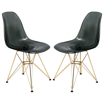 LeisureMod Cresco Molded Eiffel Side Chair With Gold Base, Set of 2 Black