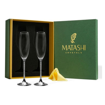 Set of 2 - 8 oz. Crystal Champagne Glasses Flutes w/ Elegant Crystal Filled Stem