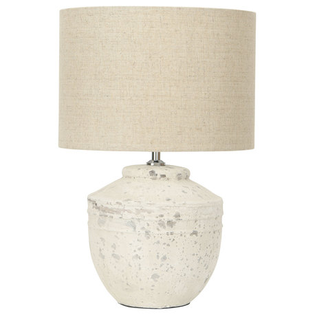 19.25" Cement Table Lamp With Linen Shade