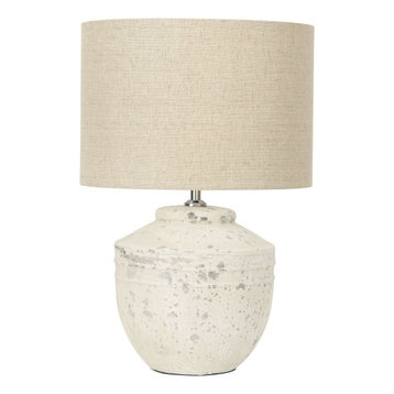 19.25" Cement Table Lamp With Linen Shade