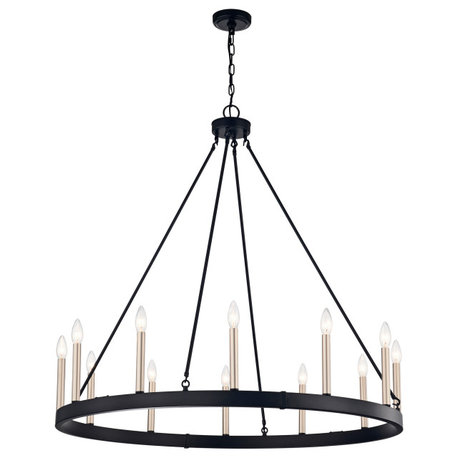 Mia 12-light Wheel Chandelier, Antique Black and Light Brass Finish