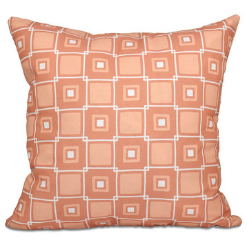 Square Pop, Geometric Print Pillow, Coral, 20"x20"