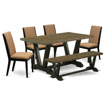 East West Furniture V-Style 6-piece Wood Kitchen Table Set in Black