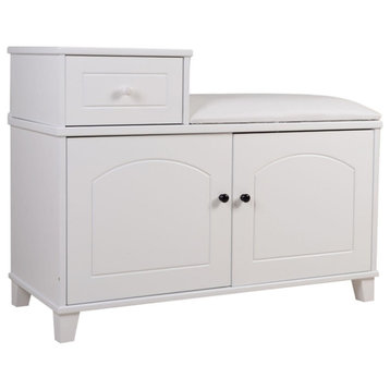 CRO Decor 8 Pair Shoe Storage Cabinet with Cushion Seat -White