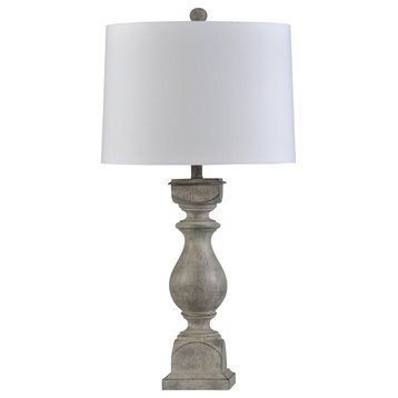 Grayson, Urn Pedestal Table Lamp with Drum Shade, Weathered Gray, White Shade