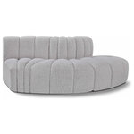 Meridian Furniture - Arc Boucle Fabric Upholstered 3-Pc. S-Shaped Modular Sectional, Grey - Give your living room or den the perfect blend of style and versatility with this Arc boucle fabric curved modular Sectional. Part of the Arc modular furniture collection, this Sectional comes upholstered in rich grey boucle fabric and features deep channel tufting that adds a touch of luxury while enhancing comfort and support. A seamless combination of form and function, this chair can be used with other Arc pieces to create a myriad of configurations in your well-curated room.