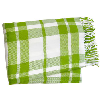 Two-Color Windowpane Plaid Throw with Fringe, Pistachio