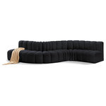 Meridian Furniture - Arc Velvet Upholstered 6-Pc. S-Shaped Modular Sectional, Black - Give your living room or den the perfect blend of style and versatility with this Arc velvet fabric curved modular Sectional. Part of the Arc modular furniture collection, this Sectional comes upholstered in rich black velvet fabric and features deep channel tufting that adds a touch of luxury while enhancing comfort and support. A seamless combination of form and function, this chair can be used with other Arc pieces to create a myriad of configurations in your well-curated room.