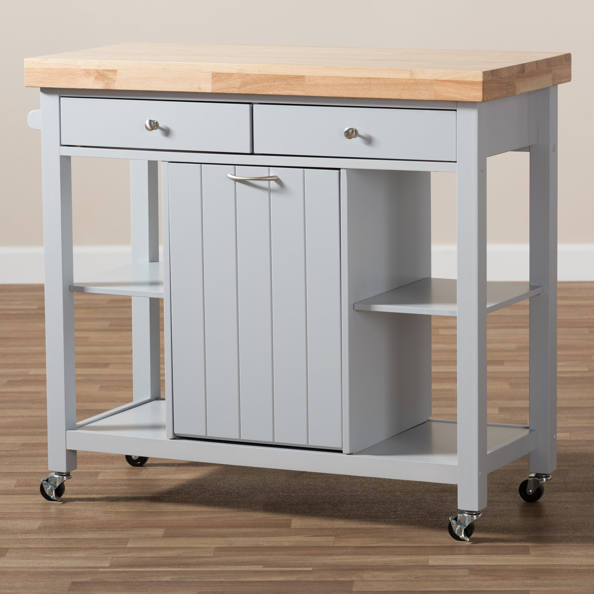 Hayward Coastal and Farmhouse Light Gray Wood Kitchen Cart ...