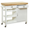 Modern Kitchen Cart, 3 Open Shelves & Storage Drawers With Natural Top, White