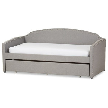 Lanny Linen Nail Heads Arched Back Sofa Twin Daybed With Trundle Bed, Gray