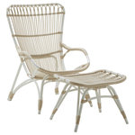Sika Design - Monet Exterior Highback Lounge Chair and Footstool, Dove White - The Monet Outdoor Chair by Sika Design is a high-backed lounge chair with a gently curved back and arms that swoop around to form the chair front. Skilled artisans expertly craft this rediscovered design for the outdoors by replacing the original rattan slats with ArtFibre polyethylene strands on an elegantly curved Alu-Rattan aluminum tube frame. Extra touches like the herringbone weave on the arms and wrapped details on the seat and legs elevate the look of this stylish outdoor lounge chair. Paired with the matching footstool, this lounge chair has a pleasing aesthetic in a garden or on an outdoor patio.