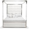 State St. Cal. King Canopy Bed - Satin White/Stainless Steel