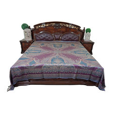 Mogul Interior - Mogul Moroccan Bedding, Pashmina Wool Blanket Throw, Purple Blue Paisley - Throws