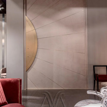 Pivot Entry Door with Brass and Solid Wood Covering