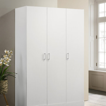 Declan 46"W White 3-Door Wardrobe Cabinet Armoire with Storage Shelves and Hangi