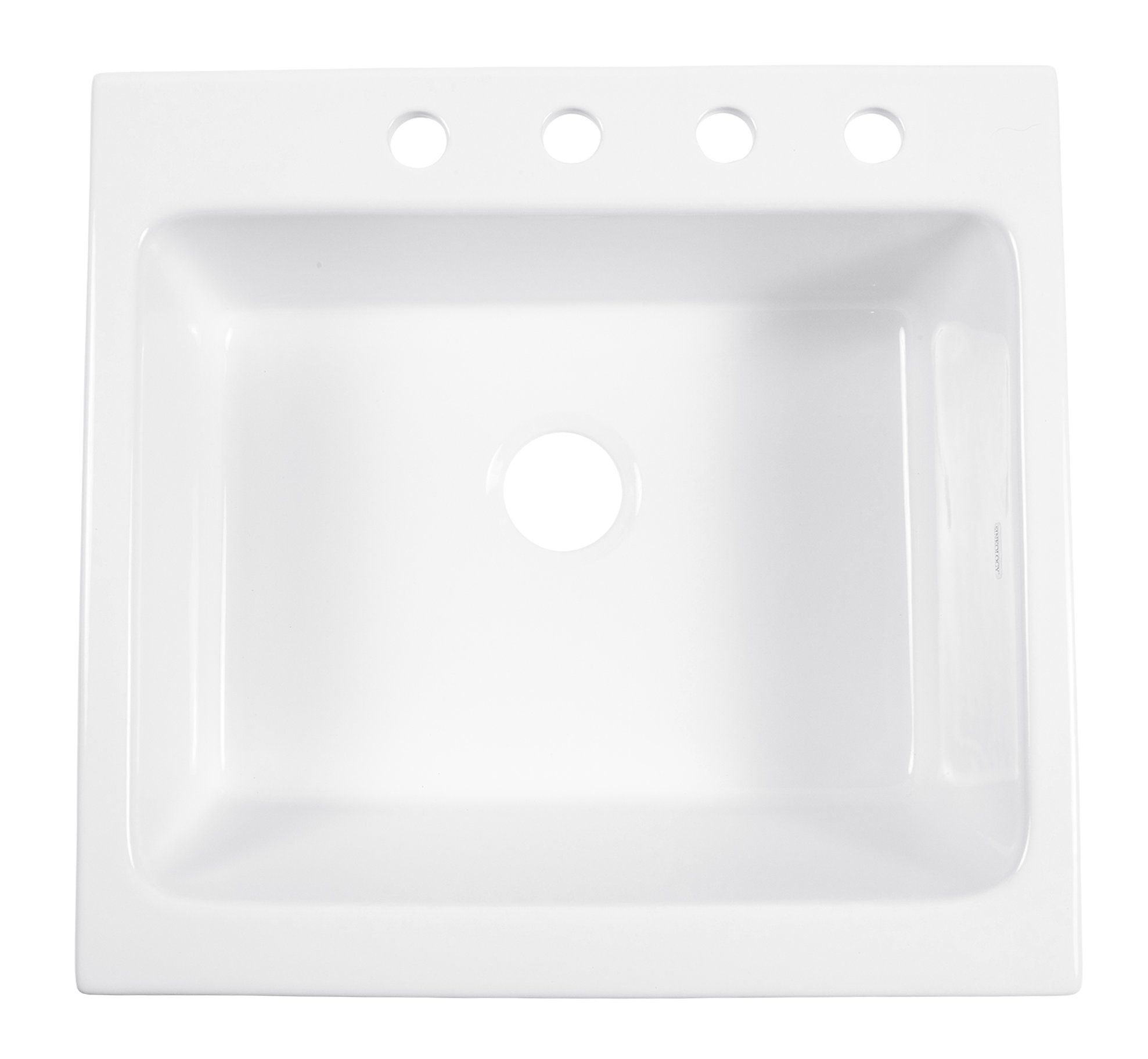 Parker White Fireclay 26" Single Bowl Quick-Fit Drop-In Kitchen Sink, 4 Holes
