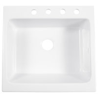 Parker White Fireclay 26" Single Bowl Quick-Fit Drop-In Kitchen Sink, 4 Holes