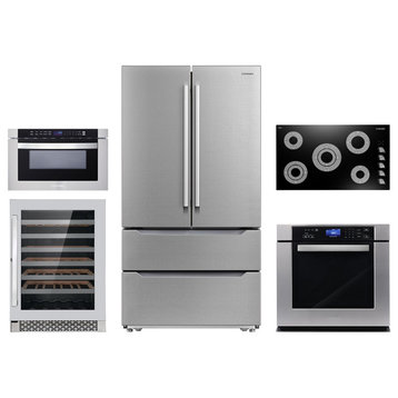 5PC, 36" Cooktop 24" Wine Cooler 30" Wall Oven 24" Microwave & Refrigerator