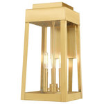 Livex Lighting - Livex Lighting 20855-12 Oslo - 16" Three Light Outdoor Wall Lantern - This updated industrial design comes in a taperingOslo 16" Three Light Satin Brass Clear Gl *UL Approved: YES Energy Star Qualified: n/a ADA Certified: n/a  *Number of Lights: Lamp: 3-*Wattage:60w Candelabra Base bulb(s) *Bulb Included:No *Bulb Type:Candelabra Base *Finish Type:Satin Brass