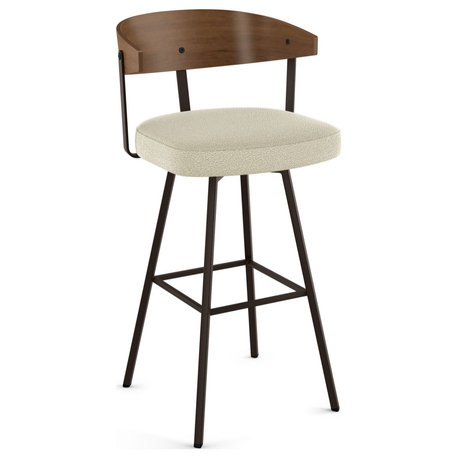 Amisco Quinton Counter and Bar Stool, Cream Boucle Polyester / Light Brown Wood / Dark Brown Metal, Counter Height