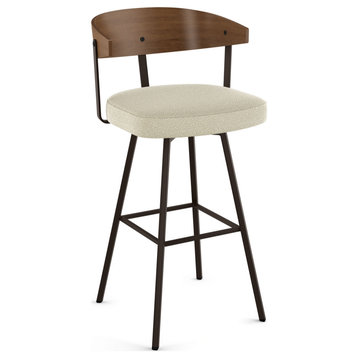 Amisco Quinton Counter and Bar Stool, Cream Boucle Polyester / Light Brown Wood / Dark Brown Metal, Counter Height