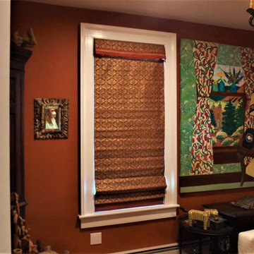 Five top down bottom up Roman shades in a vintage home in Connecticut