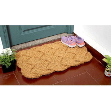 RugSmith Natural Handcrafted Hand knotted Coir Doormat, 18" x 30"