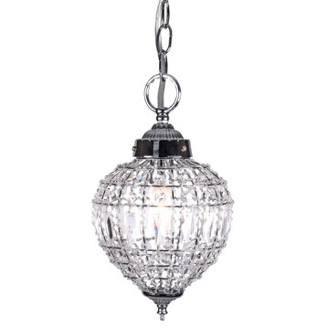 1 Light Beaded Crystal Mini Pendant Light in Chrome Finish With Clear Crystal