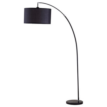 Strathaven 78" Tall Metal Arching Floor Lamp with Hanging Black Shade in Black