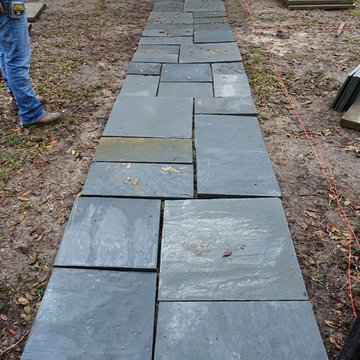 Curb Appeal with Pennsylvania Bluestone, Artifical Turf Path and Poolscape