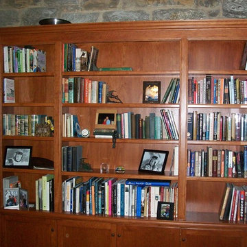 Cherry Bookcase scribe into fireplace wall