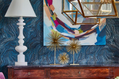 Inspiration for a kitchen/dining room combo remodel in Atlanta with blue walls