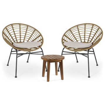 Heloise Outdoor 2 Seater Acacia Wood Chat Set, Light Brown/Beige/Teak Finish